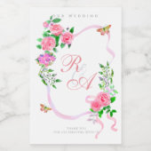 Brautmonogramm mit rosa Band  Lebensmitteletikett (Einzelnes Label)