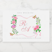Brautmonogramm mit rosa Band  Lebensmitteletikett (Einzelnes Label)