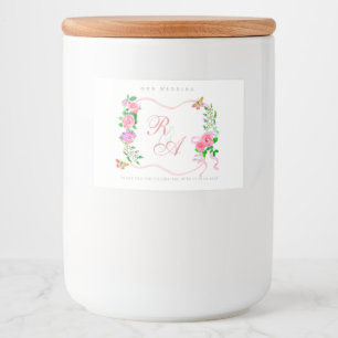 Brautmonogramm mit rosa Band  Lebensmitteletikett