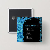 Brautmutter Blaue Vintage-Blumen Button (Vorne & Hinten)