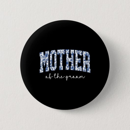 Brautmutter Blaues Blumen-Toile Übereinstimmend Button (Vorderseite)