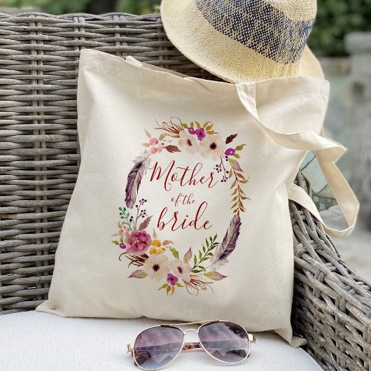 Brautmutter Boho Wasserfarbe Blumenkranz Tragetasche