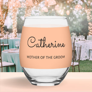 Brautmutter Chic Hochzeit Pfirsich Monogramm Weinglas Ohne Stiel
