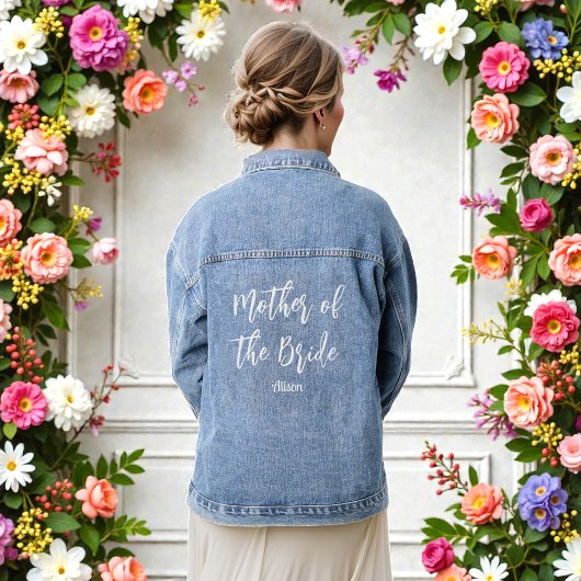 Brautmutter-Hochzeit weißes Skript Jeansjacke