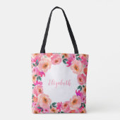 Brautmutter Rustikales Rosa Wasserfarben-Blumen Tasche (Rückseite)
