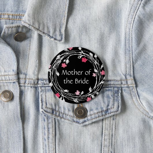 Brautmutter Schwarz Weiß Rosa Floraler Kranz Button (Beispiel)