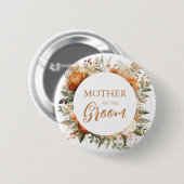Brautmutter Verbranntes Orange Herbstflorales Button (Vorne & Hinten)