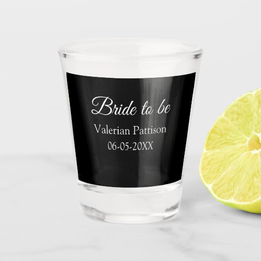 Brautname Datum schwarz weiß Junggesellinnenabschi Schnapsglas (Vorderseite)