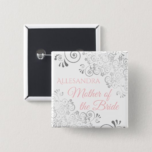 Brautname Tag Pink & Gray Hochzeitmutter Button (Vorne & Hinten)
