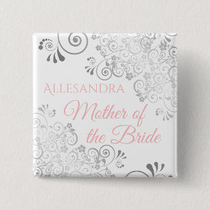 Brautname Tag Pink & Gray Hochzeitmutter Button