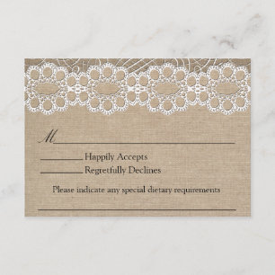 Brautpaar-Antwortkarte im Shabby-Chic-Stil mit Jut RSVP Karte
