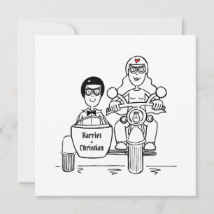 Brautpaar-Hochzeit mit individuellem Motorrad und  Einladung