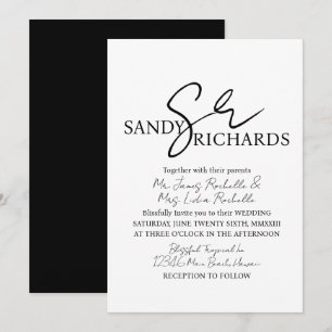 Brautpaar-Monogramm Schwarz Weiß Schrift Hochzeit  Einladung