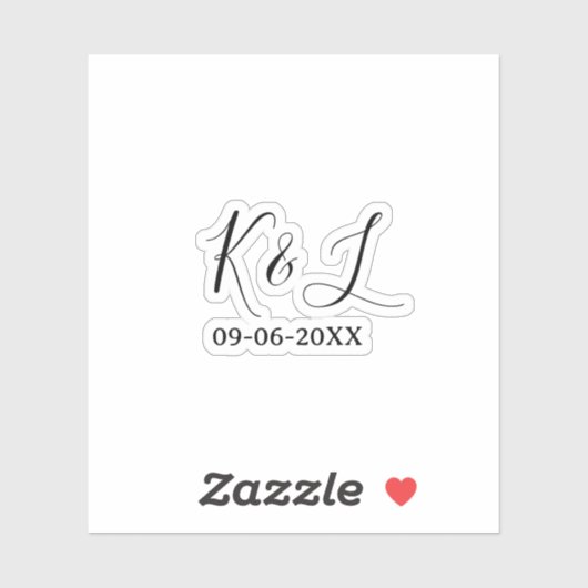 Brautpaar Name Buchstabe Datum rote Pastell Hinter Aufkleber (Blatt)