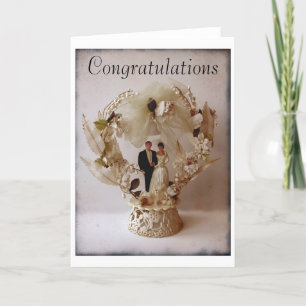 Brautpaar von einer Vintage-Hochzeitstorte Grußkar Karte