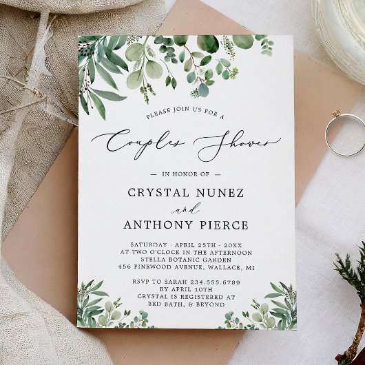 Brautpaare Duschgrün Eukalyptus-Blätter Einladung