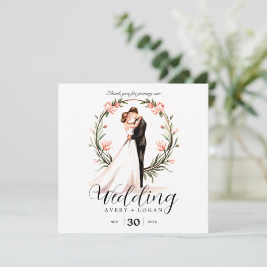 Brautpaare mit Aquarellfarbenehmung Dankeskarte (Stehend Vorderseite)