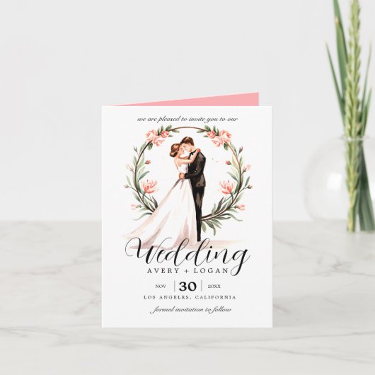 Brautpaare mit Aquarellfarbenehmung Einladung (Vorderseite)