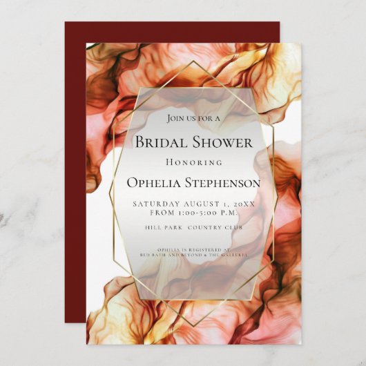 Brautparty | Abstrakte Aquarellfarben Herbstfarben Einladung (Vorne/Hinten)
