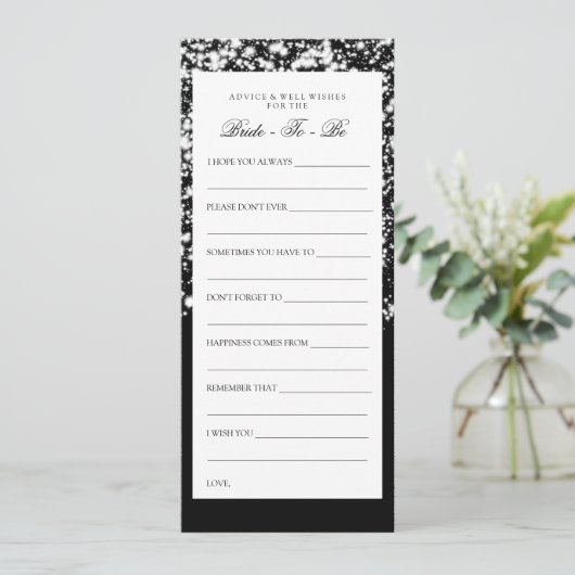 Brautparty Advice Cards Silver Midnight Glam Einladung (Stehend Vorderseite)