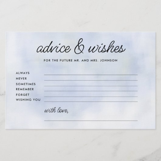 Brautparty Advice Game Cloud 9 Pastel Blue Chic Briefpapier (Vorderseite)