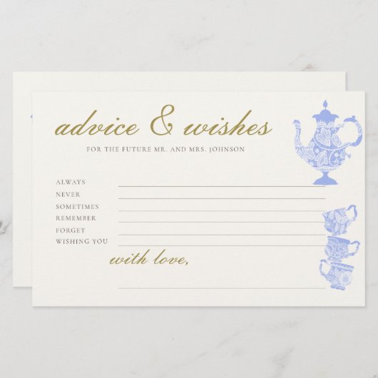 Brautparty Advice Game Tee Set China Lace Gold Briefpapier (Vorne/Hinten)