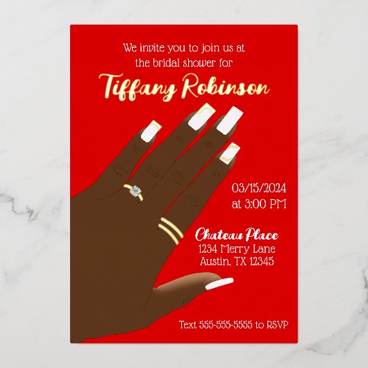 Brautparty African American Real Folieneinladung (Vorderseite)