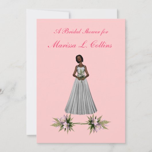 "Brautparty" Afrikanisch-Amer-Braut [1] mit rosa F Einladung (Vorderseite)