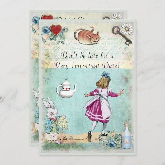 Brautparty-Alice im Wunderland sind nicht spät Einladung (Vorne/Hinten)