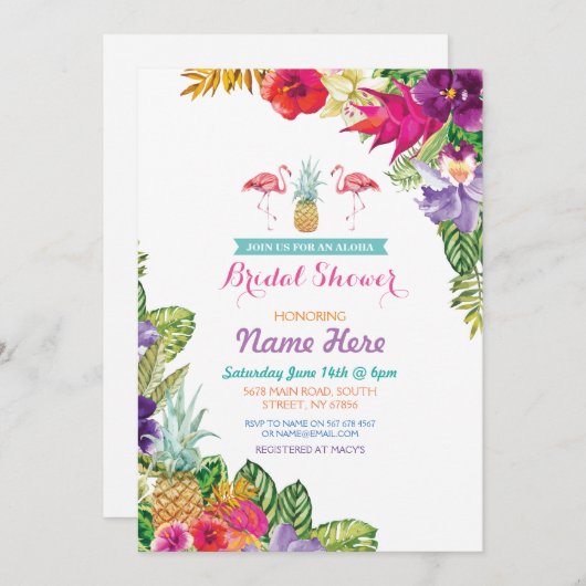 Brautparty Aloha Luau Flamingo Invite Einladung (Vorne/Hinten)