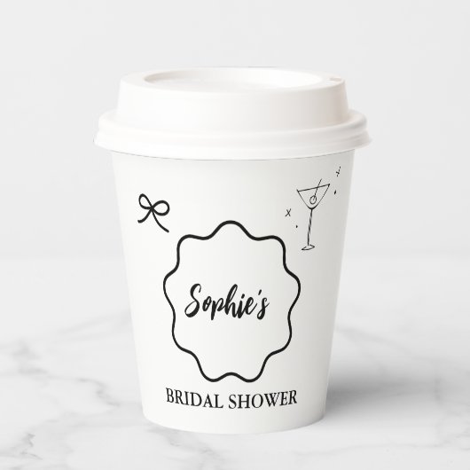 Brautparty an der schwarzen und weißen Ränder Pappbecher (Vorderseite)