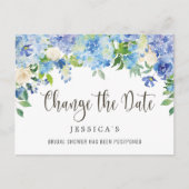 Brautparty ändert das Datum Blue Hydrangeas Postkarte (Vorderseite)