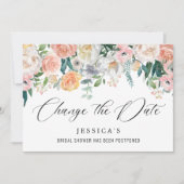 Brautparty ändert das Datum Rosa Blume Einladung (Vorderseite)