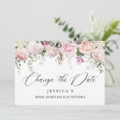 Brautparty ändert das Datum Rosa Blume Einladung (Stehend Vorderseite)