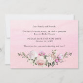 Brautparty ändert das Datum Rosa Blume Einladung (Rückseite)