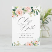 Brautparty ändert das Datum Rosa Blume Einladung (Stehend Vorderseite)