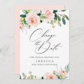 Brautparty ändert das Datum Rosa Blume Einladung (Vorne/Hinten)