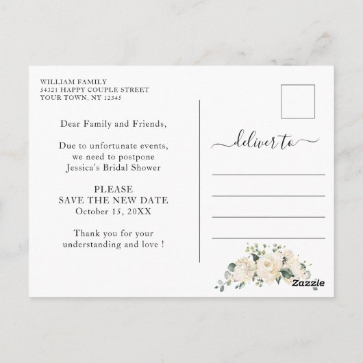 Brautparty ändert das Datum Rosa Blume Postkarte (Rückseite)