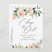 Brautparty ändert das Datum Rosa Blume Postkarte (Vorne/Hinten)