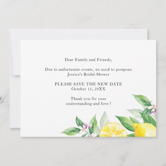 Brautparty ändert das Datum Zitronengrün Einladung (Rückseite)