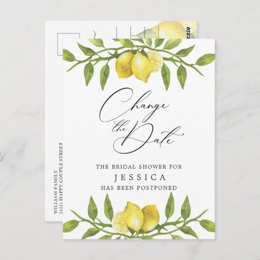 Brautparty ändert das Datum Zitronengrün Postkarte (Vorne/Hinten)