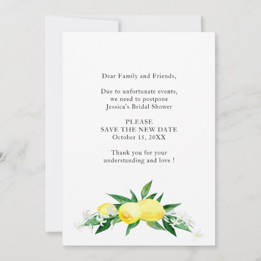 Brautparty Änderung der Pläne Lemons Grüne Einladung (Rückseite)