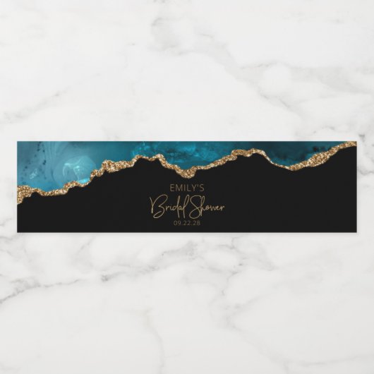 Brautparty Aquamarin Gold Agate Wasserflaschenetikett (Einzelnes Label)