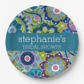 Brautparty Aquamarin und grüne Retro-Blume Pappteller (Vorderseite)