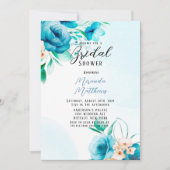 Brautparty aquamarin und Peach Watercolor Florals Einladung (Vorderseite)