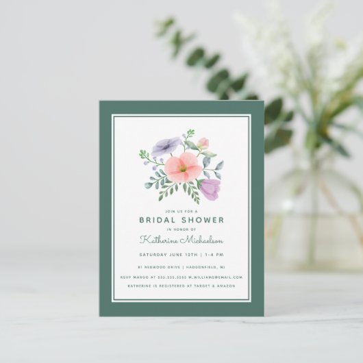 Brautparty | Aquarell Blume Bouquet Postkarte (Stehend Vorderseite)