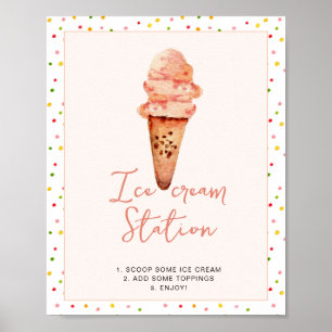 Brautparty Aquarell Eiscreme-Station Poster