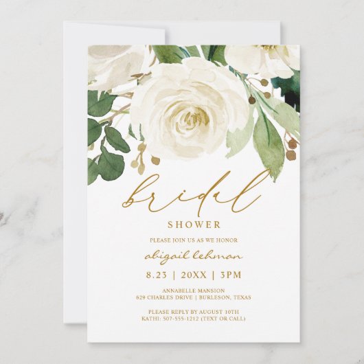 Brautparty Aquarell Weiße Grünpflanzen 2 Einladung (Vorderseite)