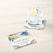 Brautparty Aquarellblau und Gelb Blumen Rechteckiger Pappuntersetzer (Vor Ort)