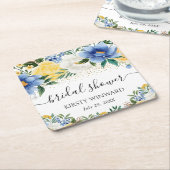 Brautparty Aquarellblau und Gelb Blumen Rechteckiger Pappuntersetzer (angewinkelt)